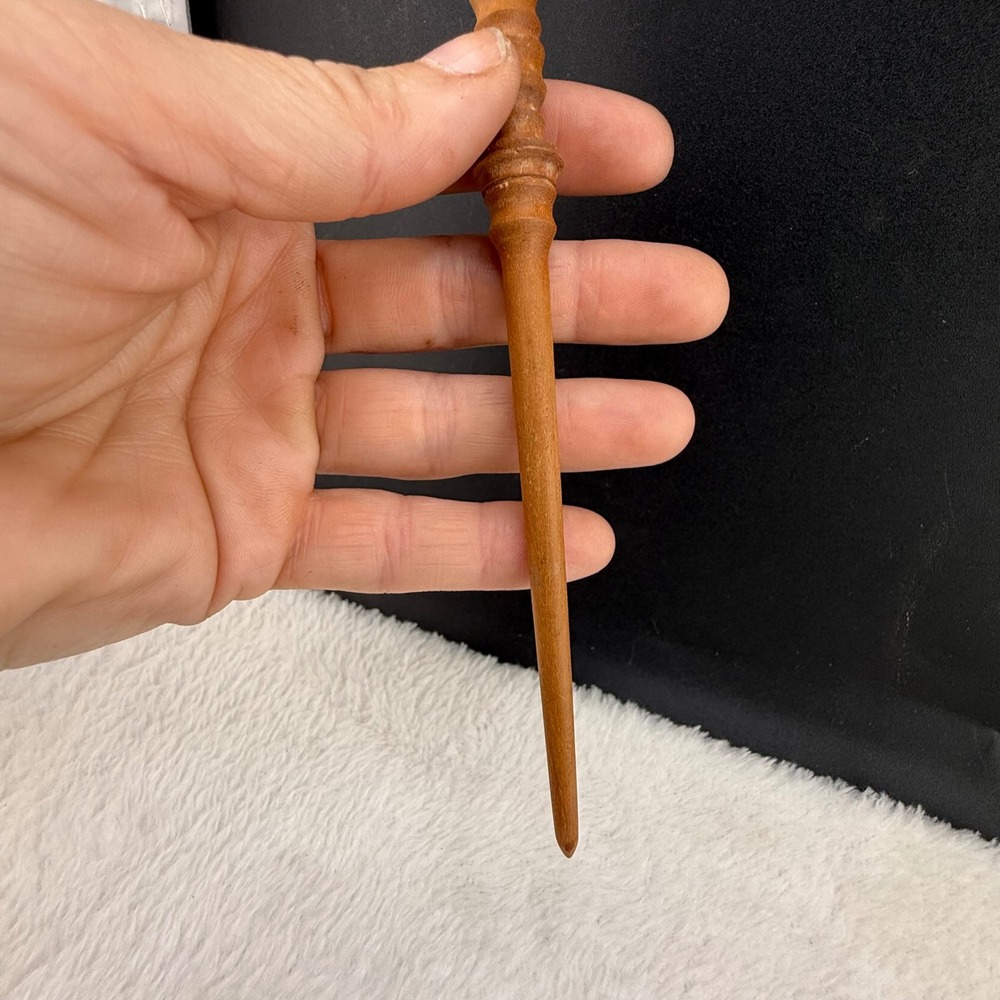 Vintage Wood Hair Stick Brown Hand Carved Ribbed Tapered Accessory 6.5in